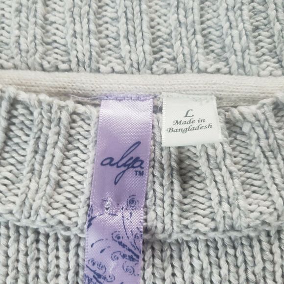 AYLA‎ Sweater Cut Out Shoulder Beige Marbled LARGE Francesca's - Picture 9 of 13